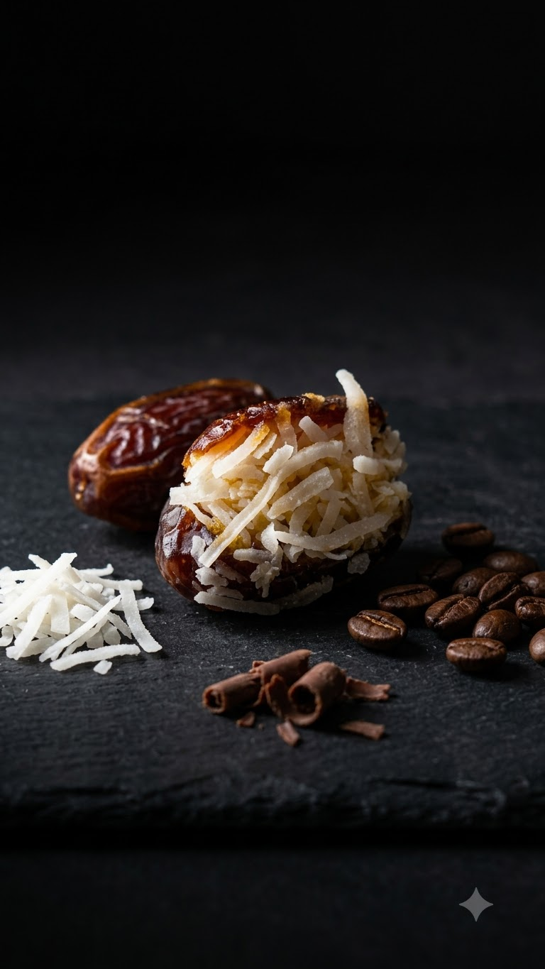 Coconut Milk Stuffed Date Covered with Chocolate
