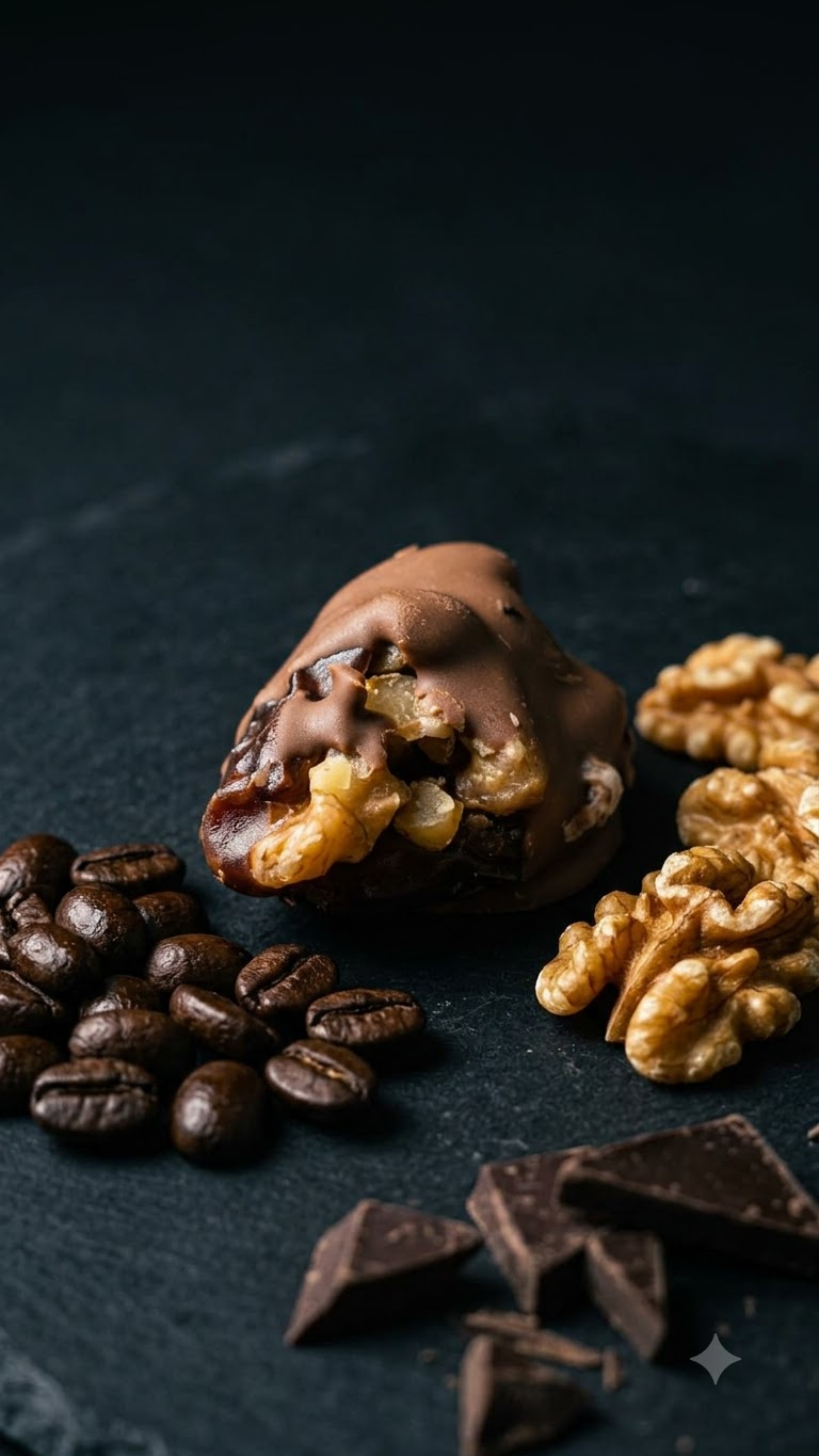 Walnut Milk Stuffed Date Covered with Chocolate